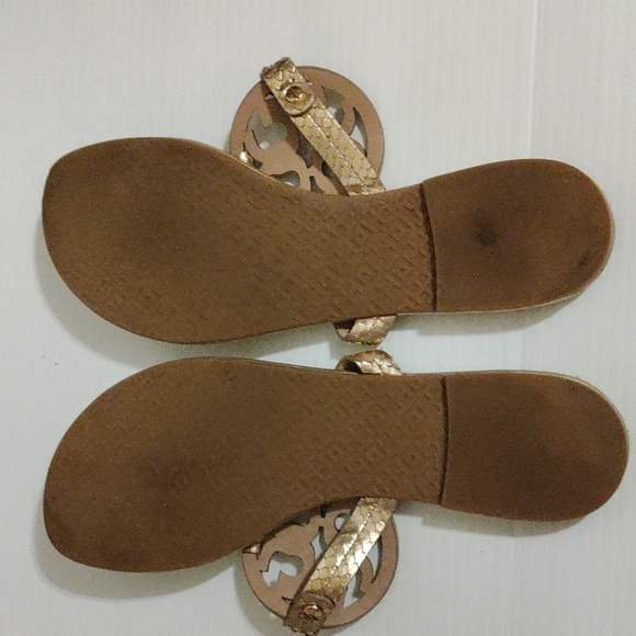 Tory Burch Metallic Gold Tumbled Miller Sandals Size 10 - Picture 10 of 11